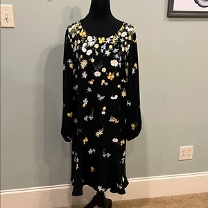 Ann Taylor Factory Black Floral Long Sleeve Dress